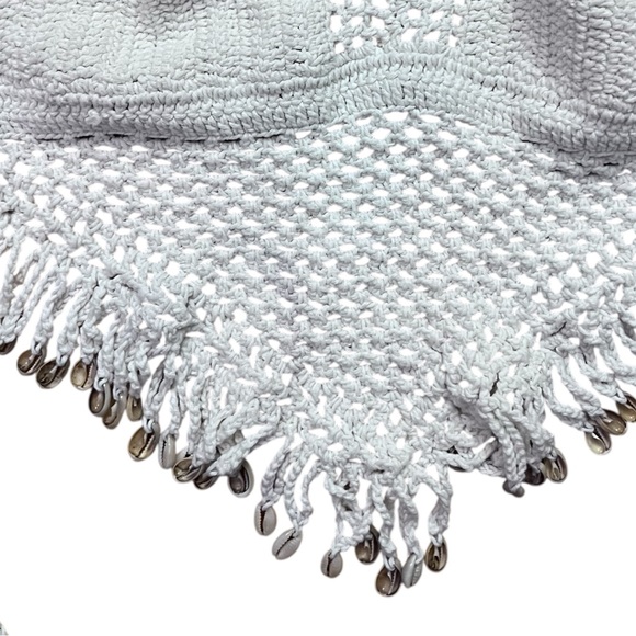 White Crochet Fringe Halter Top with Shells - Picture 4 of 6